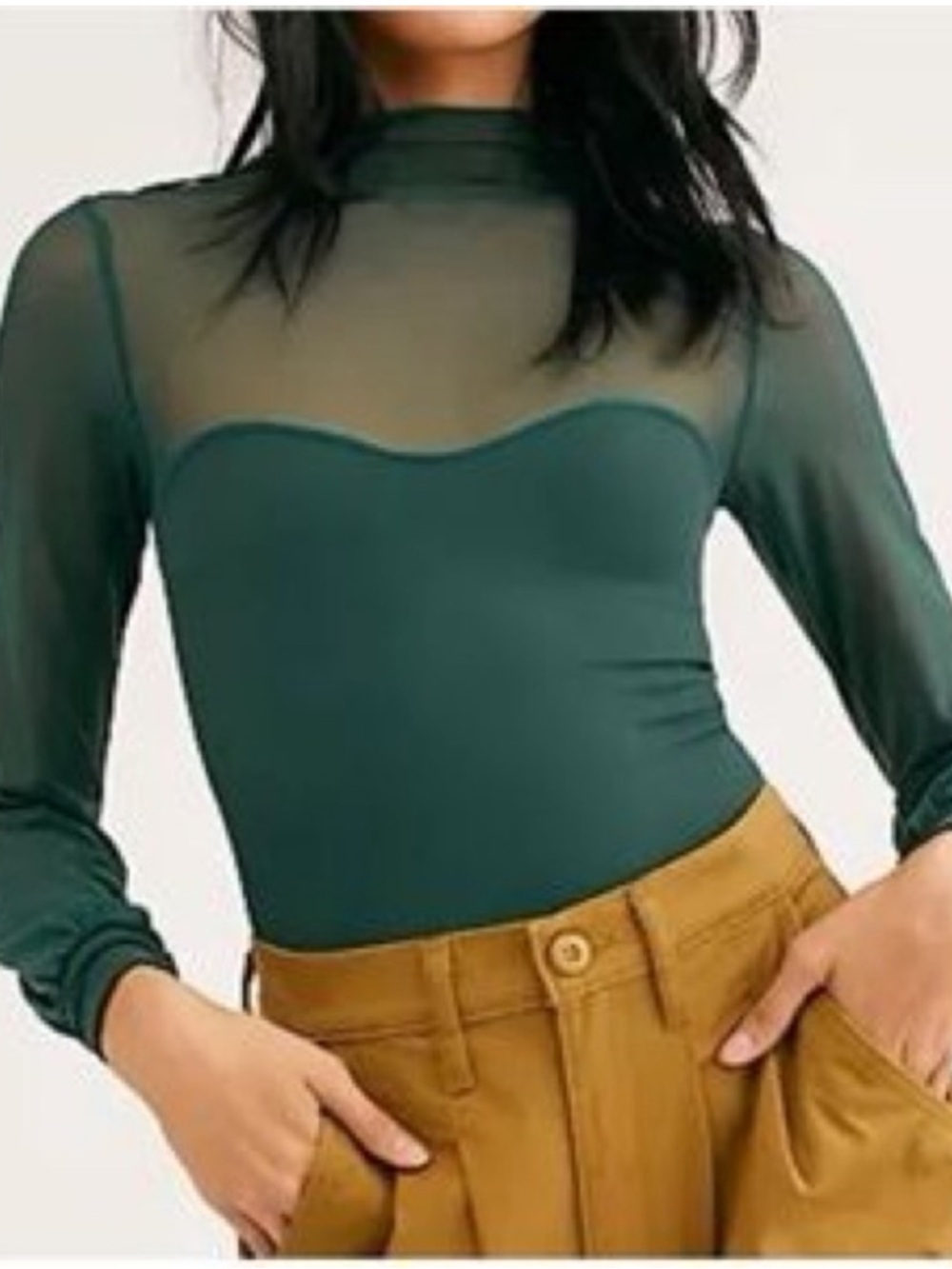 Free People Intimately Sheer-Panel Sweetheart Long Sleeve Top Size XS/S